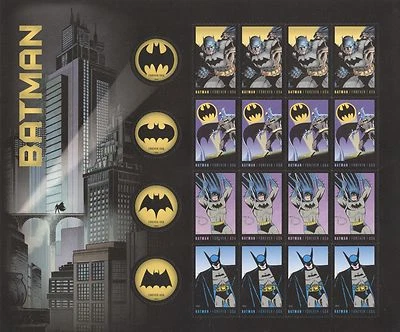 USPS Sheet of Stamps DC Comics Batman Animated Series Cartoon Movie Art Pane MNH - Image 1 of 2