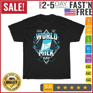 Funny World Milk Day Graphic Lactose Food Vintage T Shirt Men Women Fashion NEW - Picture 1 of 9