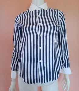 BEAMS BOY JAPAN BUTTON-DOWN STRIPED COLLARED SHIRT TOP BLUE NAVY/WHITE SIZE S - Picture 1 of 6