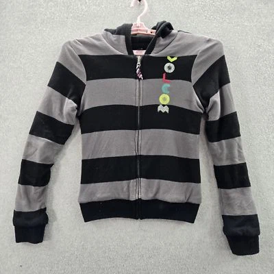 Volcom Women Hoodie L Black Reversible Striped Activewear Embroidered Y2K - Image 1 of 4