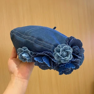Lady French Beanie Hat Beret Cap Artist Flower Casual Denim Fashion Cute Vintage - Picture 1 of 14