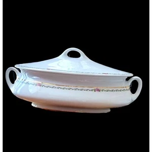 Servizio piatti ovale vintage TST Verona Cina coperto bordo oro rose rosa 12"  - Foto 1 di 5