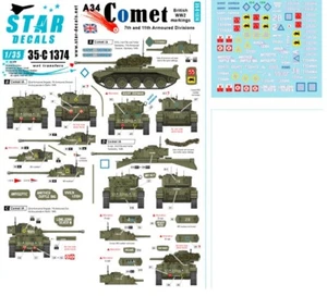 Decals for 1/35 A34 Comet. WWII British markings. 7th & 1th Armoured Divisions - Foto 1 di 1