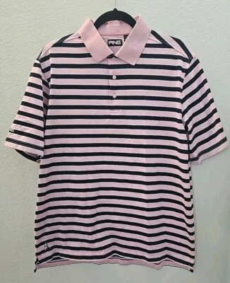 Polo de golf Ping Performance grande rosa a rayas manga corta Foto 1 de 4