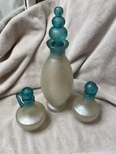 3 Stoppered Decorative Bottles Teal And White 