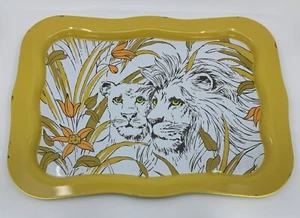 Vintage Ohio Art Co. Retro White Lions Decorative Metal TV Lap Tray 18.5" x 14" - Picture 1 of 8