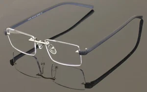 Occhiali da lettura rettangolari leggeri senza cerchio con lettore anti-obiettivo trasparente blu - Foto 1 di 33