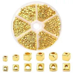 800Pcs Cube Spacer Beads Gold Square Alloy Loose Beads for Bracelet Necklace DIY - Picture 1 of 5