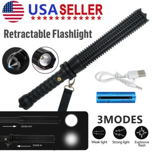 Brightness LED Flashlight Telescopic Zoom Rechargeable Security Torch 3 Modes - Picture 1 of 13