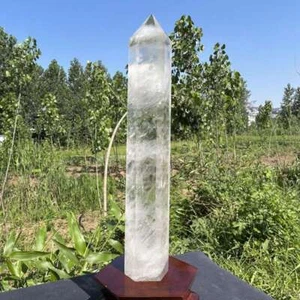 5.65LB Natural Clear quartz Hand Carved Obelisk Crystal Wand Tower Reiki +Stand - Picture 1 of 12