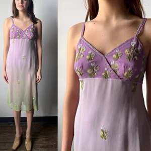 Anna Piaa skurriles Fairycore Y2K 100 % Seide Blumen bestickt Unterkleid 8 - Bild 1 von 12