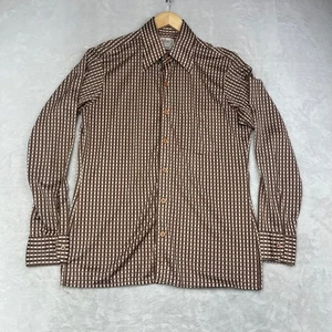 Vintage Arrow Sportswear Scrambler Geometric Print Long Sleeve Button Up Shirt - Picture 1 of 6