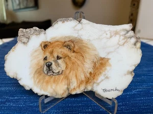 Cute Dog Custom Art On Sliced Howlite Stone Slice Rock Signed 5" 35B - Imagen 1 de 1