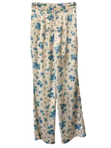 Bailey Rose geblümte Satinhose Größe Small blau weiß hohe Taille weites Bein Boho - Bild 1 von 9