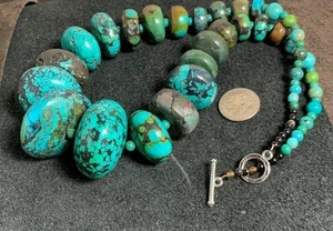 Antiguo collar de cuentas disco turquesa natural tamaño gradual/20"(g141c-w5) - Imagen 1 de 2
