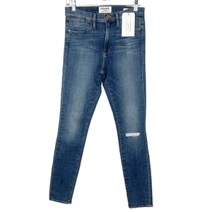 Pantalones de mezclilla ajustados desgastados talla 27 de tiro alto Le High Frame nuevos con etiquetas - Imagen 1 de 10