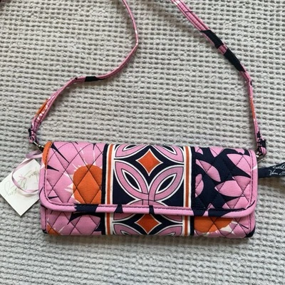 Vera Bradley Sleek Wallet Crossbody Loves Me 10613-055 Pink Blue Orange Floral - Image 1 of 4