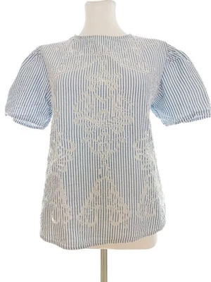 ZARA BASIC Bluse für Damen Streifen Stickerei Blau S Kurzer Ärmel - Bild 1 von 4