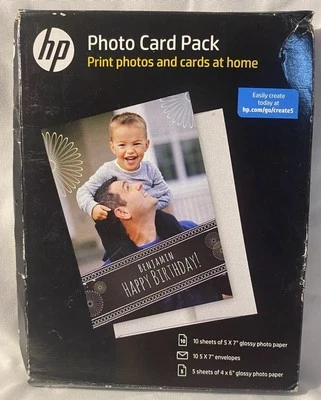 HP: Photo Card Pack - Glossy Photo Paper & Envelopes - 5"x7" & 4"x6" - Image 1 of 2