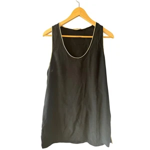 EDUN | Canotta nera 100% seta con bordo bianco | Taglia Large - Foto 1 di 7