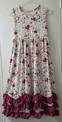 New Boutique Girls Maxi Dress 10 12 Ruffles Floral Cottagecore Garden Party Pink - Image 1 of 4