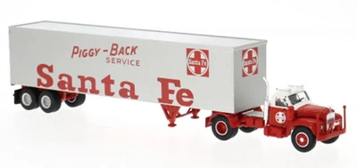 Brekina 1/87 HO 50s Mack B61 Tractor Trailer Santa Fe ATSF PiggyBack Scale Truck - Image 1 of 4