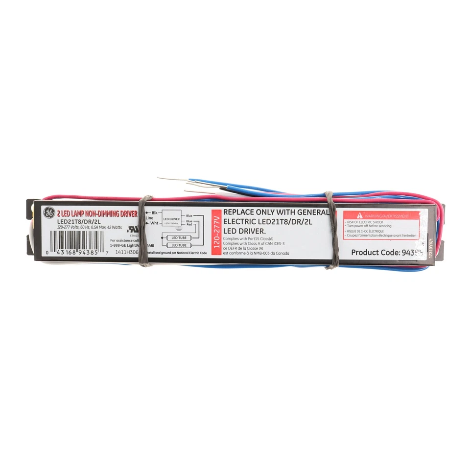 GE LED21T8/DR/2L 94385 LED 2-LAMP NON-DIMMING TUBR DRIVER, 0.5A, 42W, 120-277V - Image 1 of 1