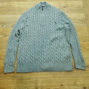 Suéter Polo Ralph Lauren Jersey Para Hombres 3XL Gris Tejido con Cable 1/4 Cremallera Algodón - Imagen 1 de 8