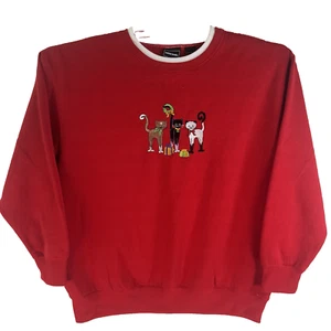 Bobbie Brooks Embroidered Cats Holiday Sweatshirt Womens Size L (14-16) Red - Picture 1 of 7