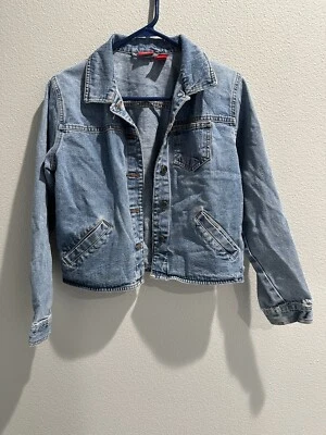 Mossimo Faded Distressed Medium Blue Denim Cropped Jean Jacket Juniors Size XLG - Image 1 of 4