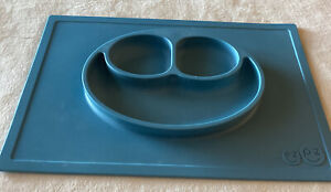 EZPZ Kids The Happy Mat Toddler Stay Put Suction Placemat Divide Plate Bowl Blue