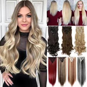 US Real Natural Full Head Clip in Hair Extensions Extentions 18Clips on 50Colors - Picture 1 of 50
