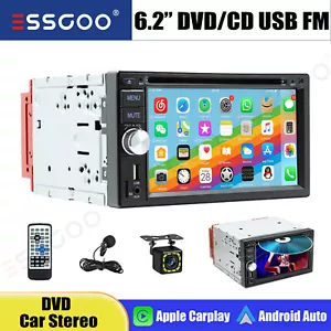 6.2" Double 2 DIN Apple CarPlay DVD/CD Player Car Stereo USB SWC BT FM +MIC&CAM - Picture 1 of 15