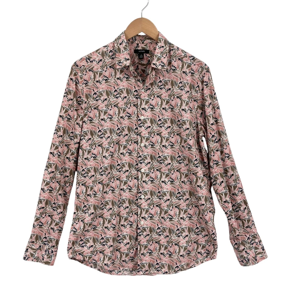 Alfani Shirt Men Small Brown Pink Floral Cotton Slim Fit Long Sleeve Button Down - Image 1 of 4