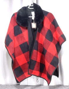 Marina Luna Fleece Cape, One Size, Red / black check NEW w/ Tag! - Picture 1 of 6
