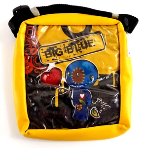 Padded Yellow Scary Factory Crossbody Purse Small Tote Big Blue Zips Teen New - Picture 1 of 5