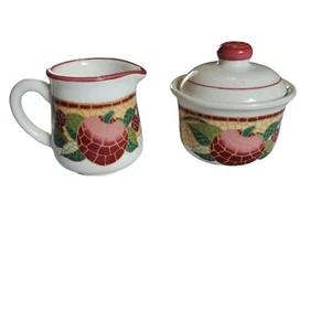 Pier 1 "MOSAIC FRUIT" Italy ~ Creamer & Sugar Bowl w/Lid Set - Picture 1 of 8