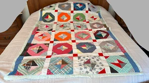 VINTAGE QUILT PATCHWORK HOME MADE 54X78 BLANKET NEEDS REPAIRS - Picture 1 of 11