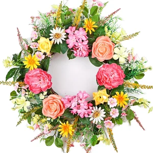 Spring Wreaths for Front Door, 22 Inch Blooming Artificial Flowers Front Door Wr - Picture 1 of 12