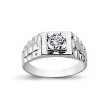 Mens Rhodium Plated Silver Jewelco London CZ Watch Style Solitaire Ring 6mm 8mm