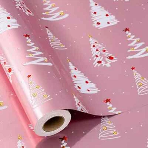 Christmas Wrapping Paper Roll Pink Gift Wrap Paper with Grid Lines for Christ... - Picture 1 of 6