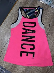 Justice sz 14 pink dance tank top guc gray black sports  - Picture 1 of 3