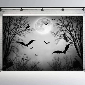10x8ft Full Moon Dead Tree Spooky Bat Halloween Photo Background Studio Props - Picture 1 of 10