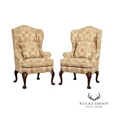 Queen Anne Style Pair Custom Mahogany Wing Chairs