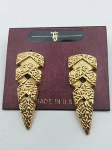 Vintage Gold Tone Articulated Dangling Statement Clip-On Earrings - Picture 1 of 2
