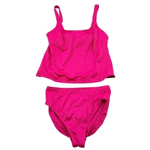 Lands End Women's Two Piece Tankini Swimsuit Size 14 Neon Pink Beach Bright Fun - Picture 1 of 10