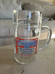Large Vintage Genuine Clear Glass Budweiser Lager Logo Beer Stein Mug 8" - Picture 1 of 4