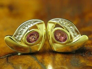 8kt 333 Pendientes de Oro Amarillo con Diamante & 0,50ct Synth. Rubí - Imagen 1 de 6