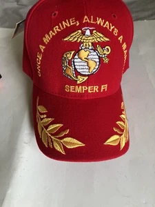 Baseballmütze rot bestickt US Marines, Semper Fi, Einheitsgröße, brandneu mit Etikett - Bild 1 von 10