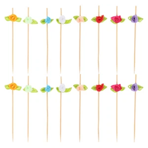 100 Pezzi Rose Bambù Ristorante Antipasti Picks Decorazioni Fiori Spiedini - Foto 1 di 12